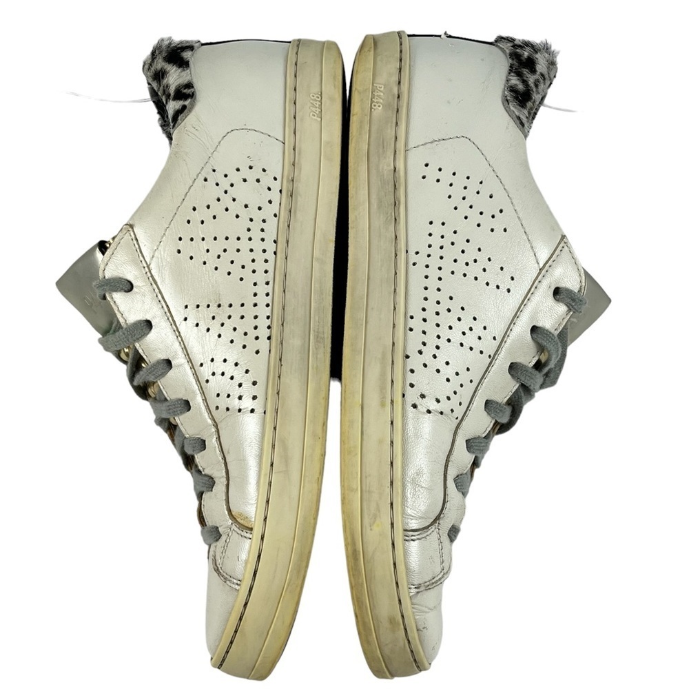 P448 John Low Top Sneakers Pearlized White with Gold and Animal Print Women 37